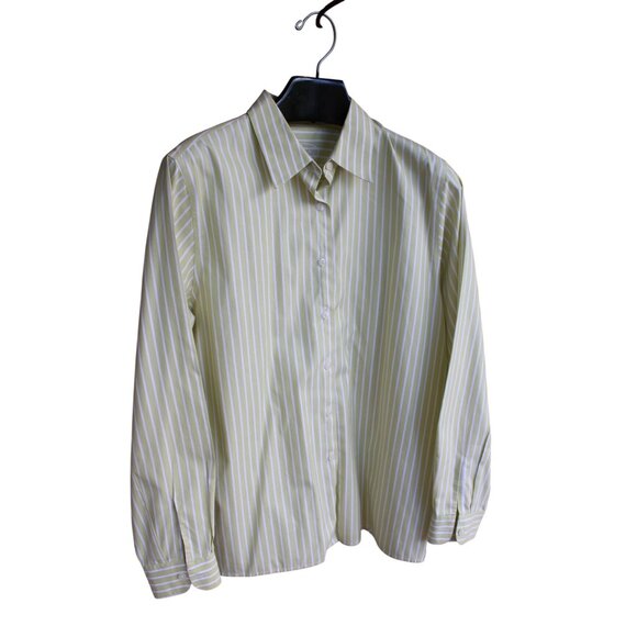 Foxcroft Tops - Foxcroft Green Striped Ladies Shirt Blouse Wrinkle Free Size 14 93461